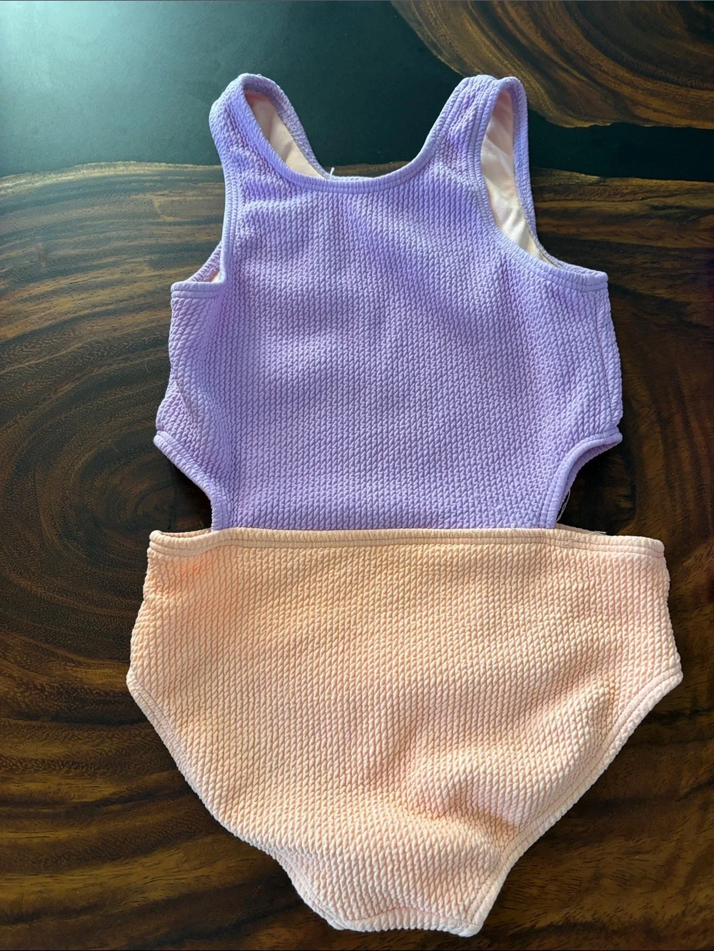 Kids (2) One-Piece Swimsuits in Purple and Peach - Soft Stretch Fabric